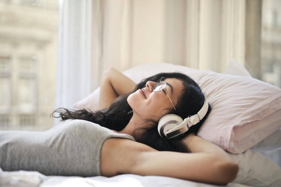 Woman relaxing, headphones