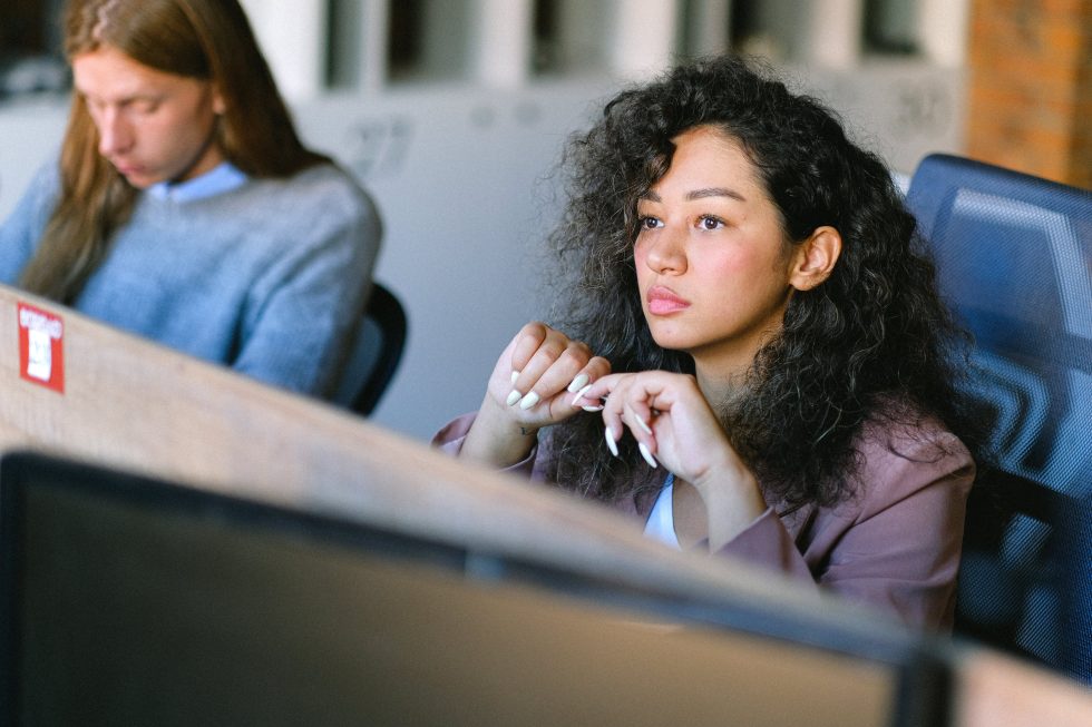 Focused woman at desk