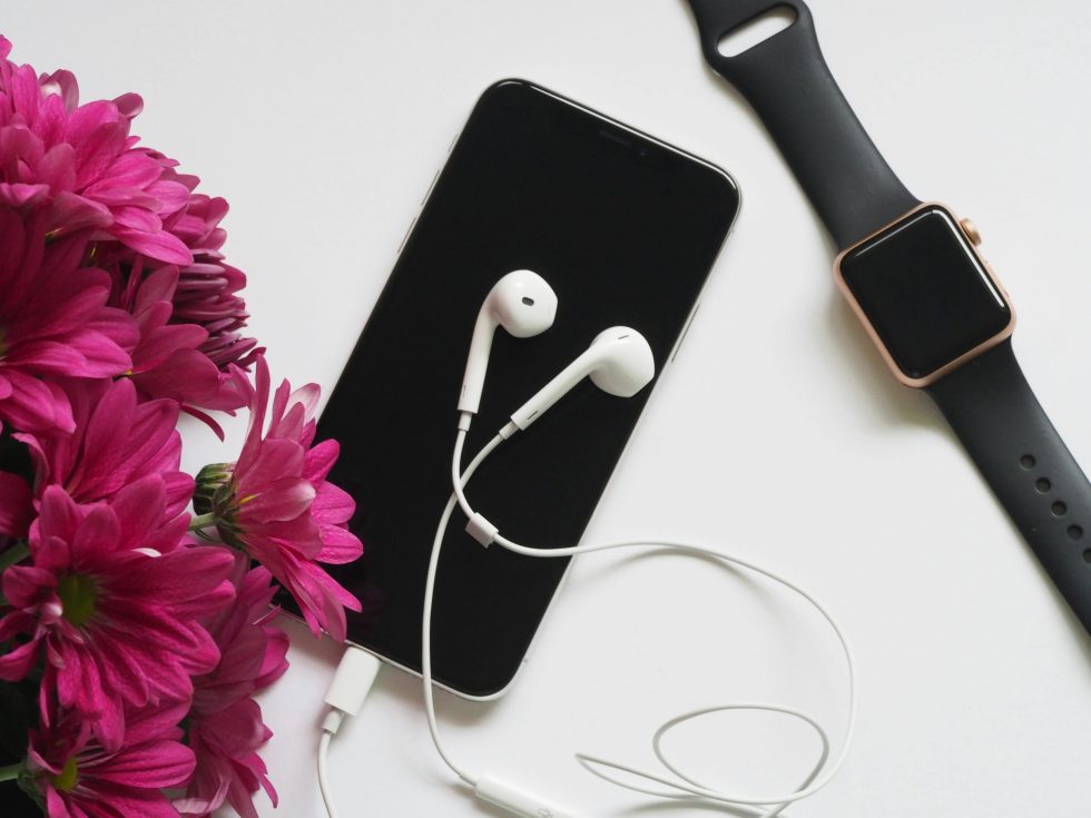 Phone, watch, flowers
